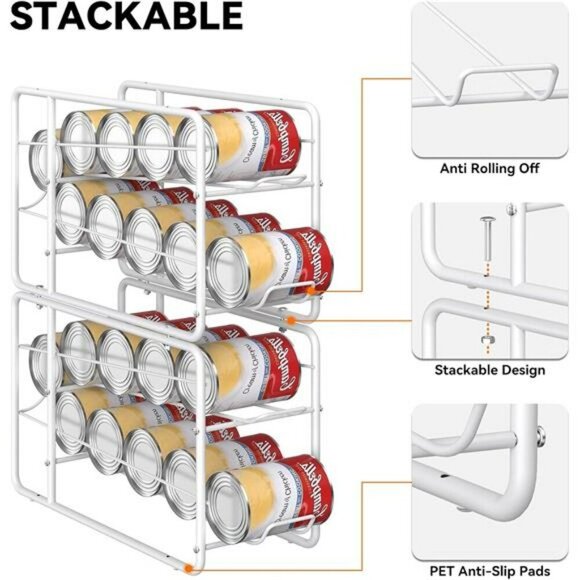 Can Dispenser Rack Stackable Organizer for Pantry Kitchen Cabinet 4 Pack White - Picture 4 of 8